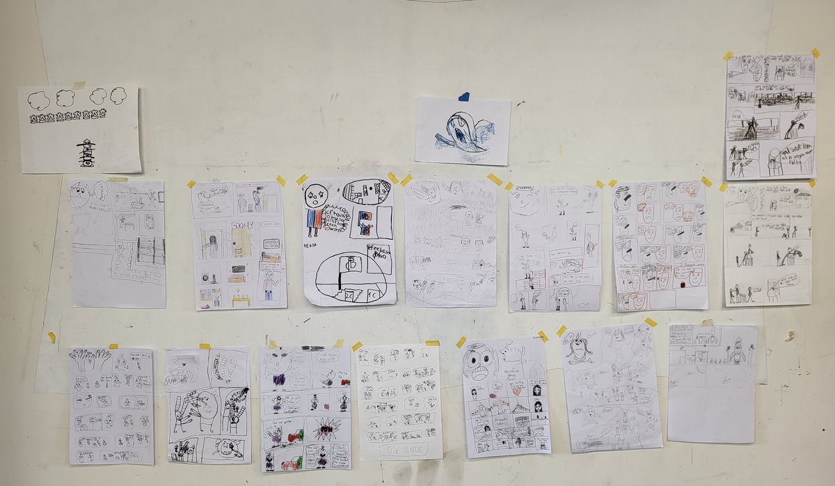 Ausstellungswand für Comics